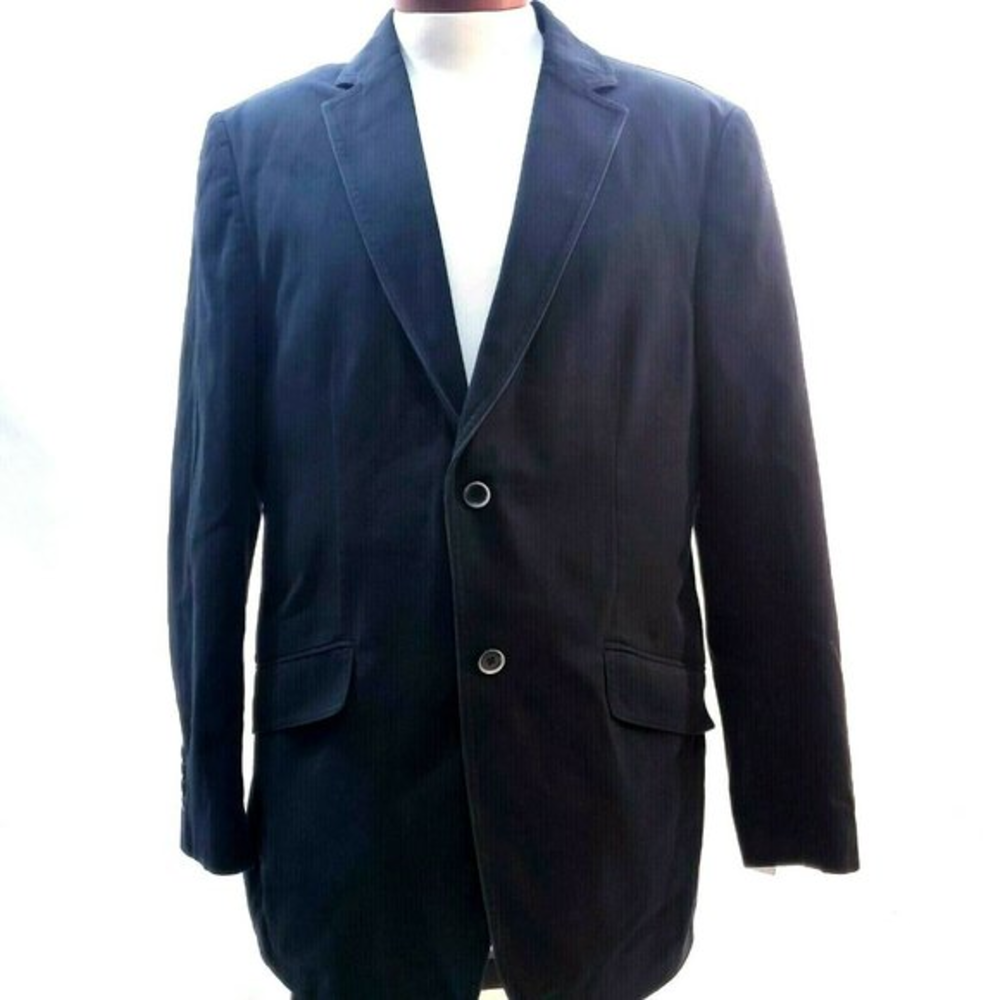 Madison Mens Sport Coat Black‎ Pinstripe Cotton Sue